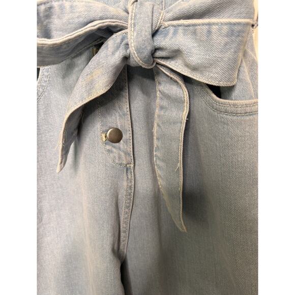 Avec Les Filles Womens Jumpsuit Denim Wide Leg Light Wash Belt Retro 70s Sz 29 - Picture 5 of 15